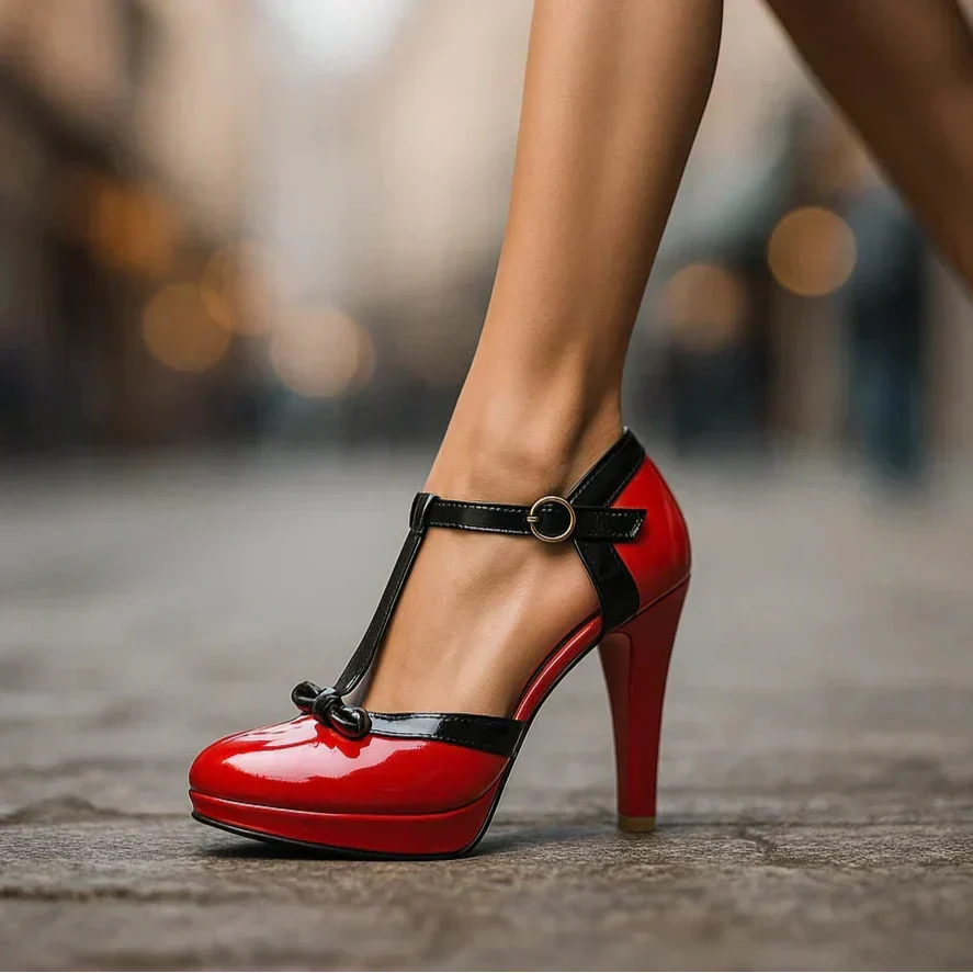 BOW-TIE REAL LEATHER HEELS