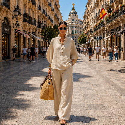 Mariel | Set with batwing sleeves and wide pants
