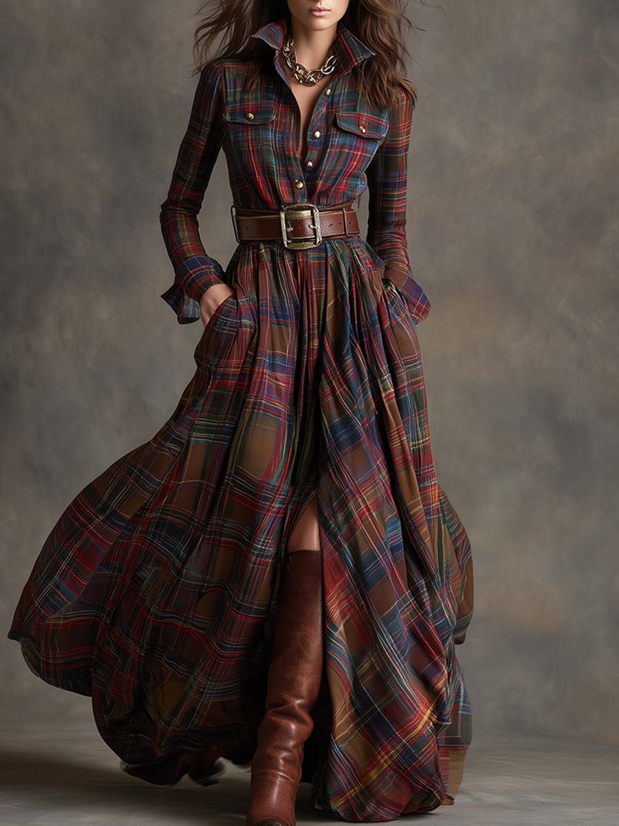 Giulietta - Maxi Shirt Dress with Check Pattern
