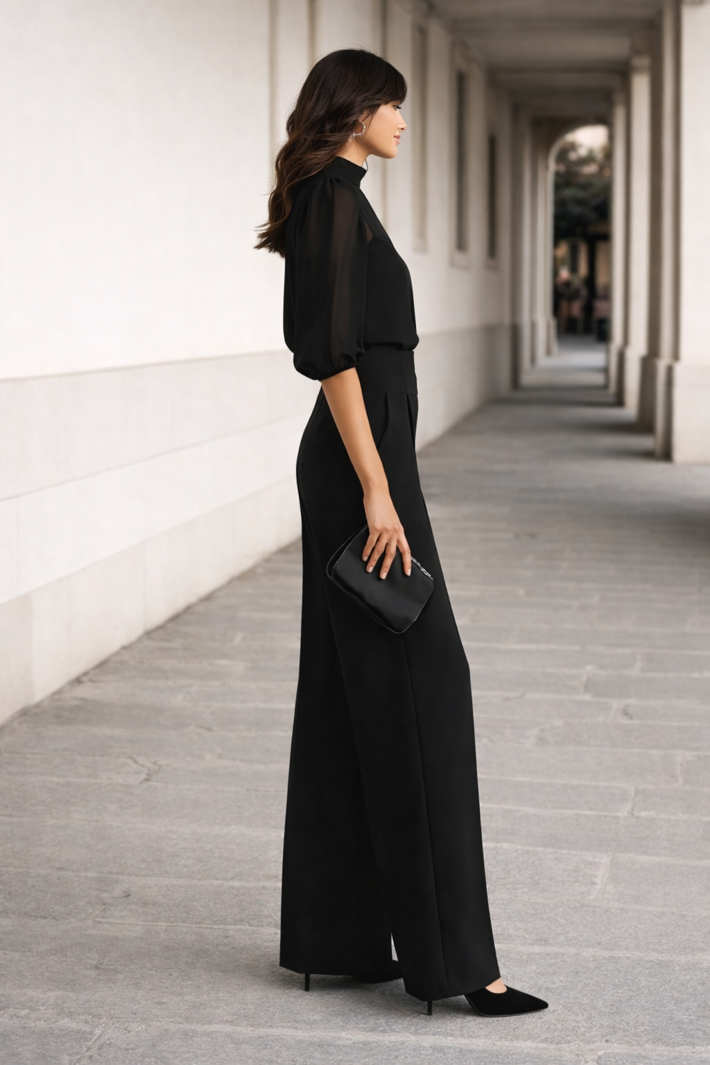 Valentina | Three-Piece Set Composed of a Sheer Camisole and Wide-Leg Pants.