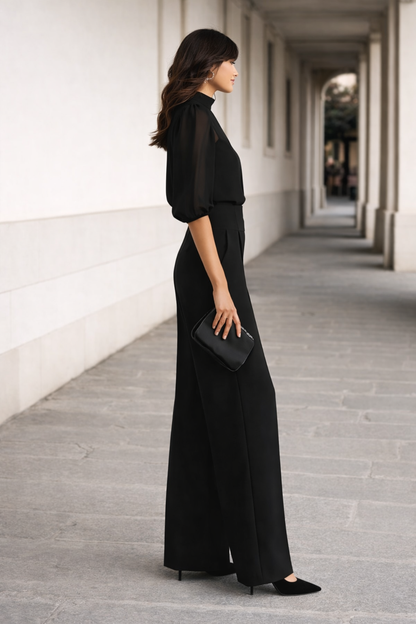 Valentina | Three-Piece Set Composed of a Sheer Camisole and Wide-Leg Pants.
