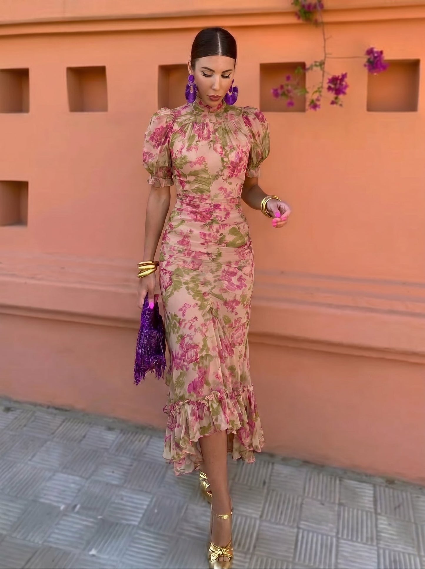 Mae — Vintage Long Dress with Rose Print