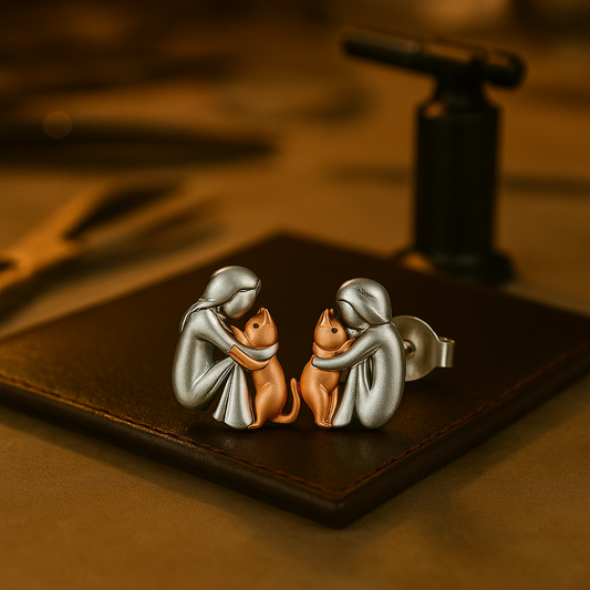 Bicolor Silver and Gold Cat Cuddle Earrings