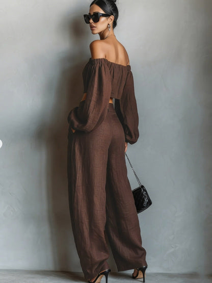 Tiana || Off-shoulder neckline outfit with wide pants