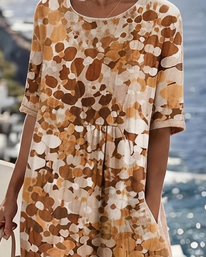 WILLOW | Floral Midi Dress with Round Neck and Short Sleeves for Effortless Summer Style