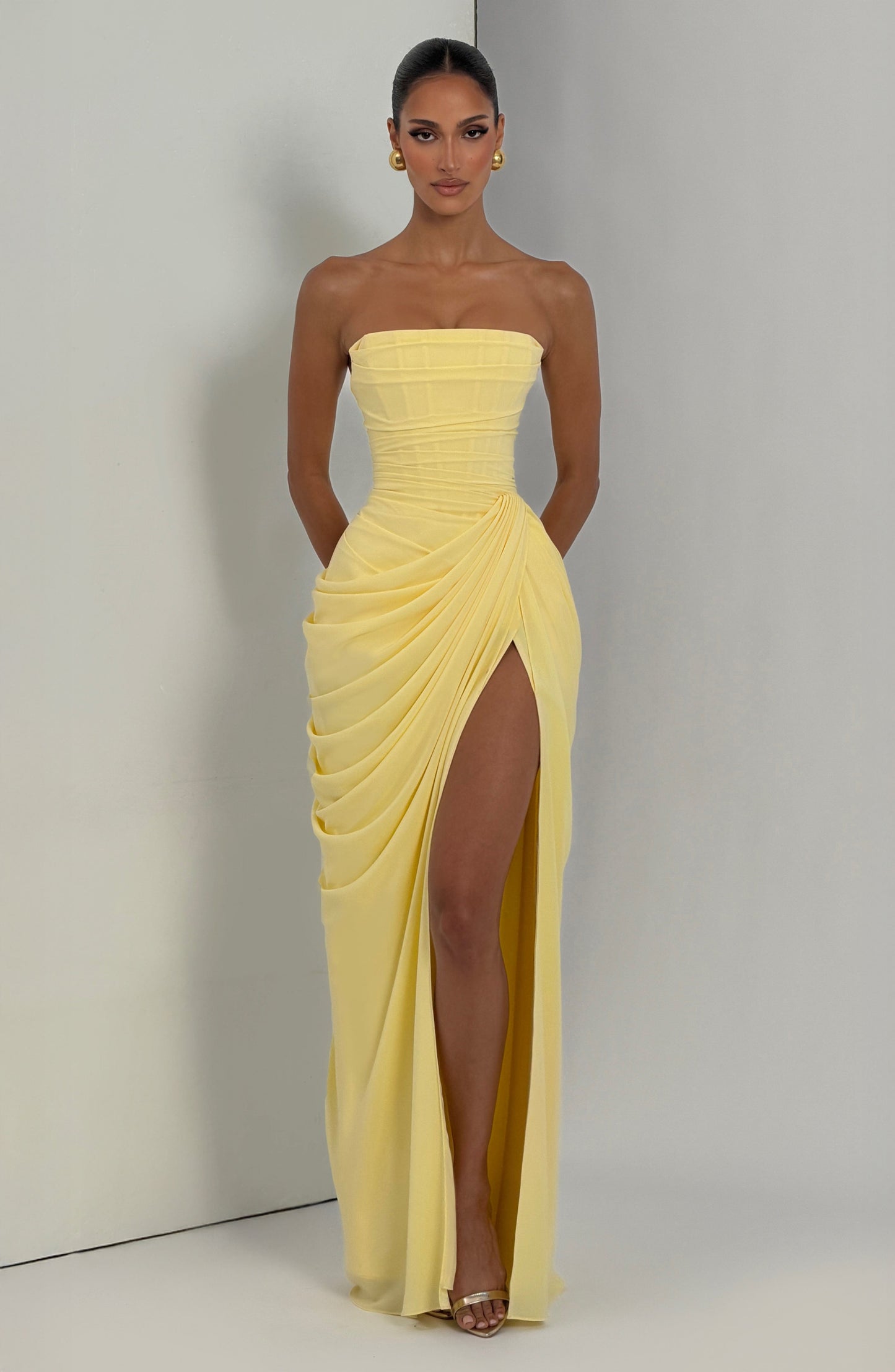 HANNAH | Elegant Maxi Dress with Draping and High Slit