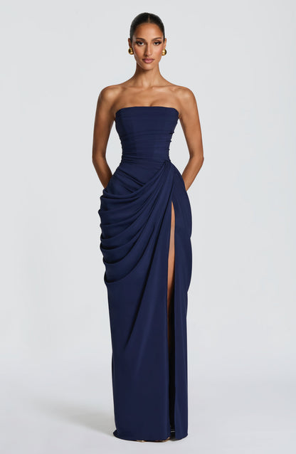 HANNAH | Elegant Maxi Dress with Draping and High Slit