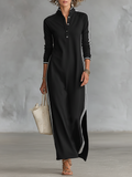 Sweat Maxi Dress Button Collar