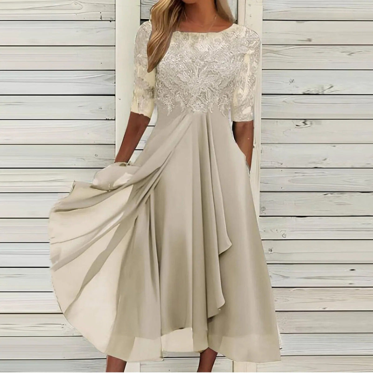 VICTORIA | Elegant Dress with Lace and Flowing Skirt