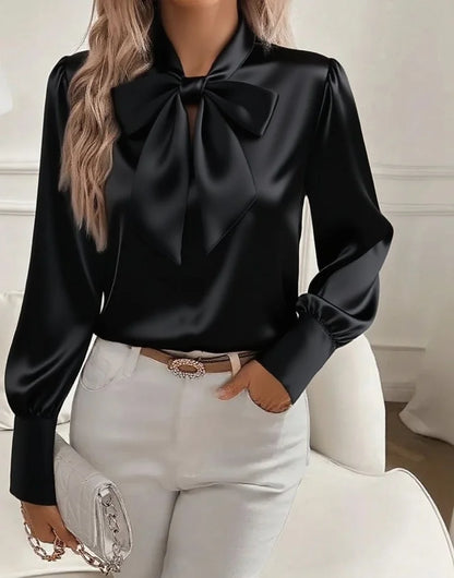 Eloria | Satin Blouse with Long Sleeves and Bow