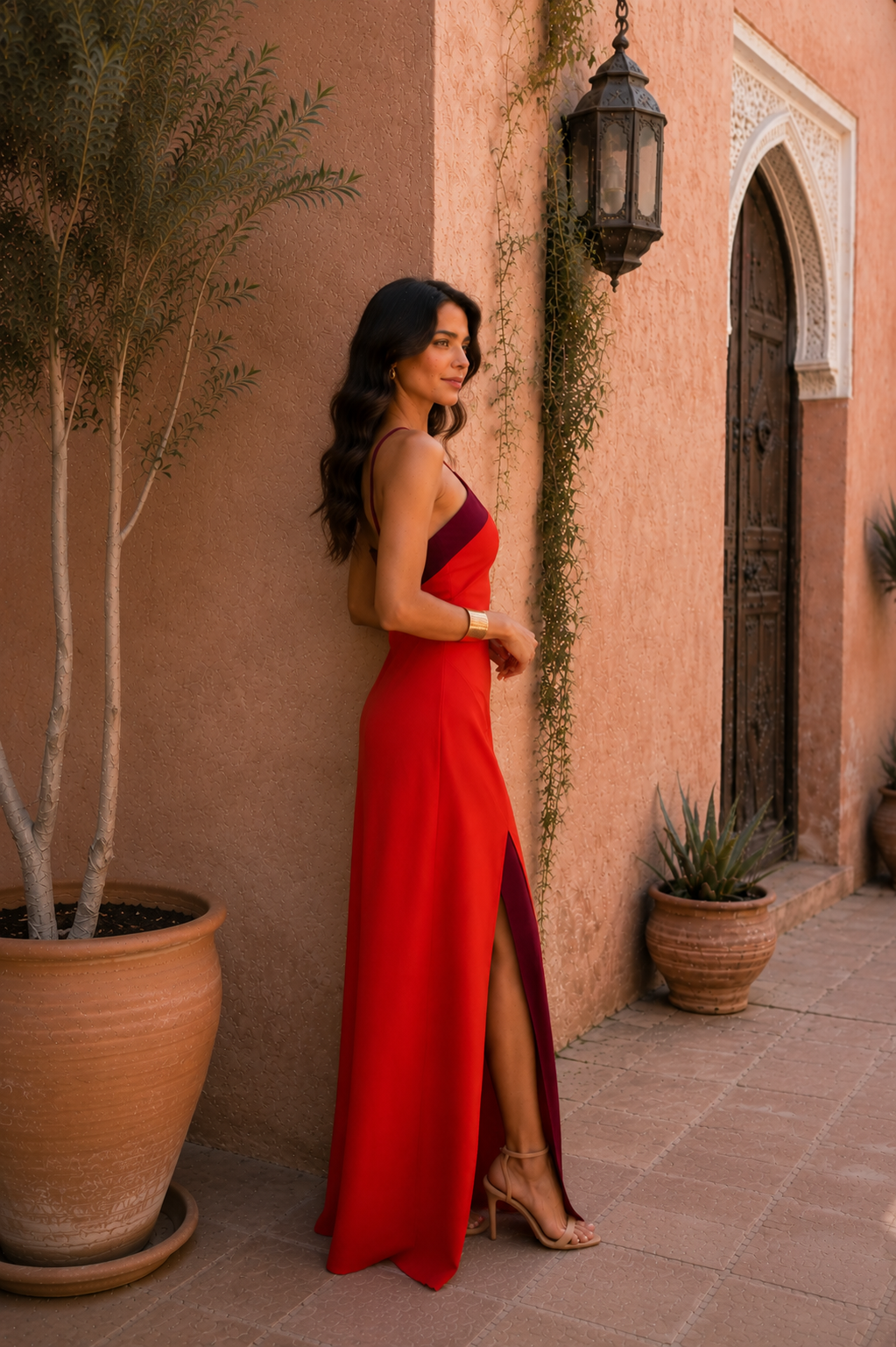 Long backless dress with slit
