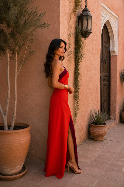 Long backless dress with slit