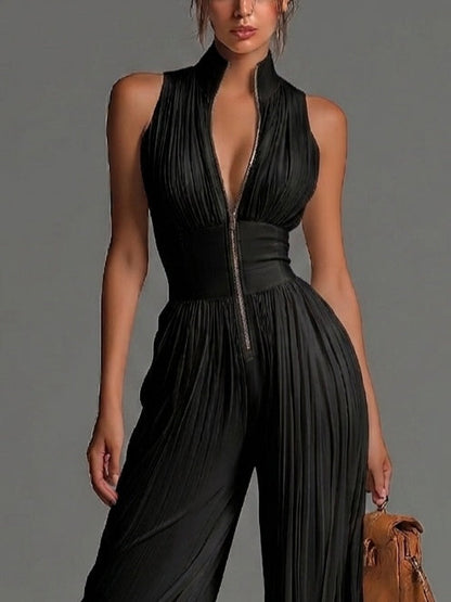 Zsofia Jumpsuit - Pleated White Chiffon Jumpsuit