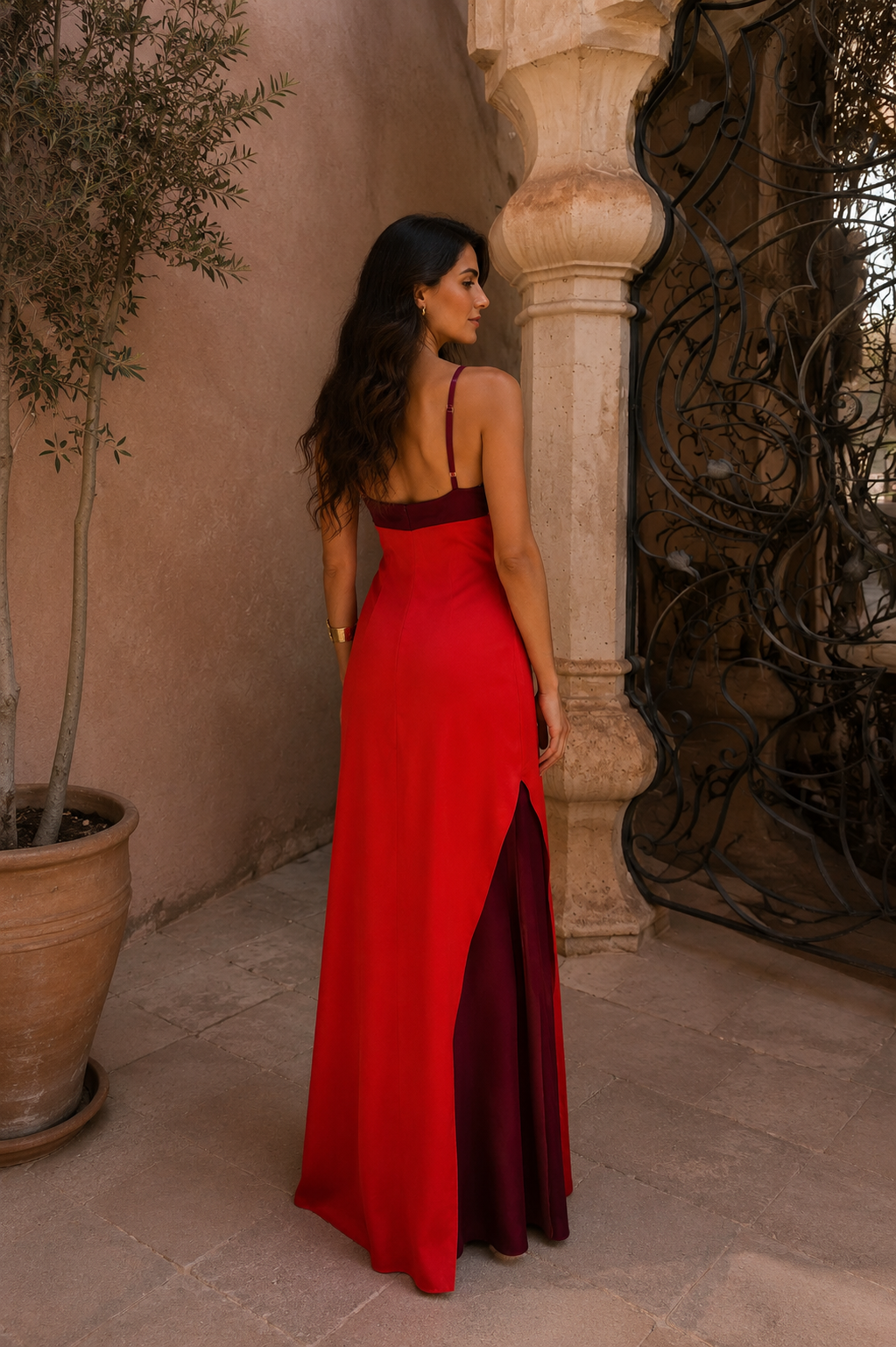 Long backless dress with slit