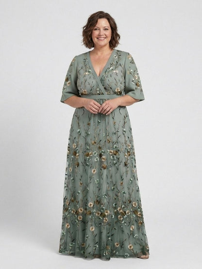 Rosalie | Floral V Neck Short Sleeve Maxi Dress