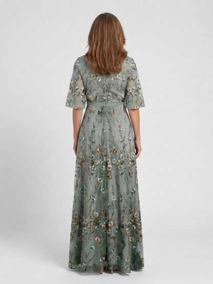 Rosalie | Floral V Neck Short Sleeve Maxi Dress