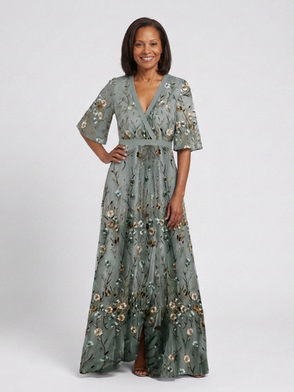 Rosalie | Floral V Neck Short Sleeve Maxi Dress