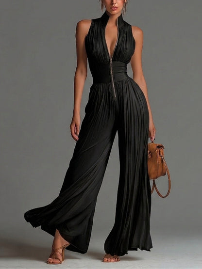 Zsofia Jumpsuit - Pleated White Chiffon Jumpsuit
