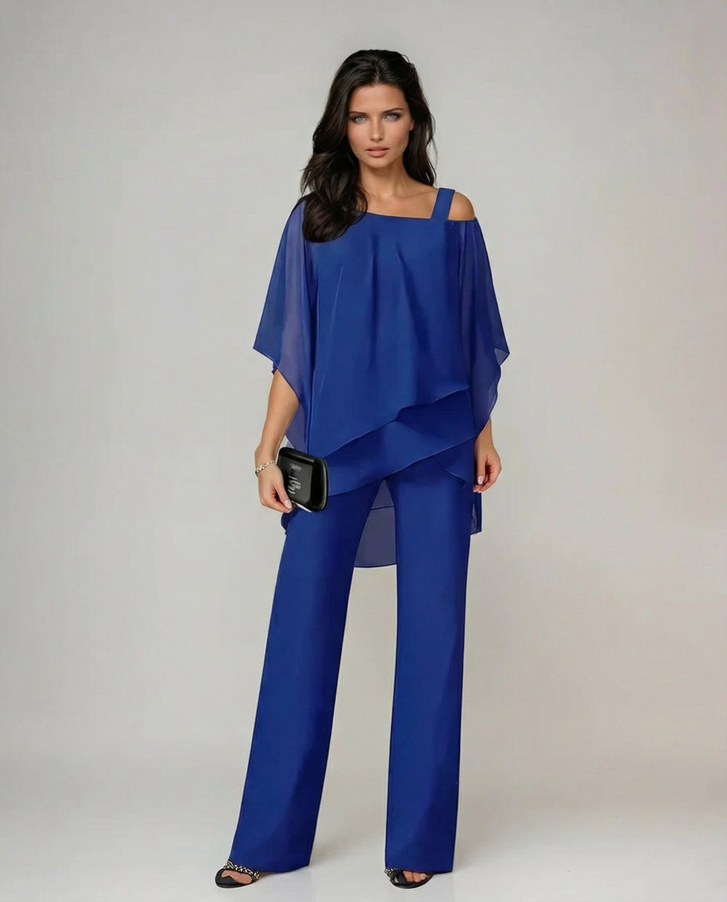 Loretta | Cotton and Canvas Set with Batwing Sleeve Top and Wide Pants