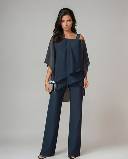 Loretta | Cotton and Canvas Set with Batwing Sleeve Top and Wide Pants