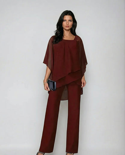 Loretta | Cotton and Canvas Set with Batwing Sleeve Top and Wide Pants