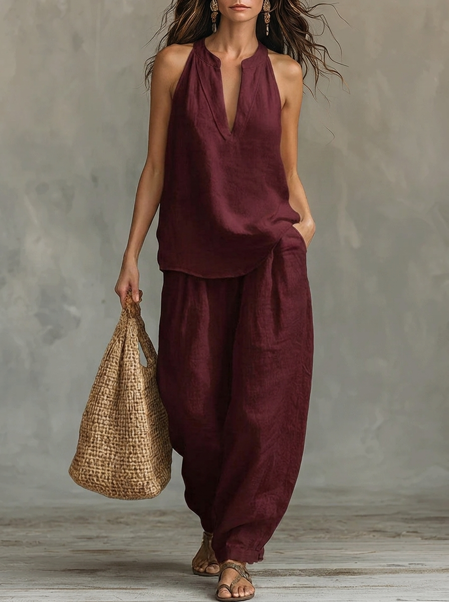 Sarah || Sleeveless Set with Loose Pants