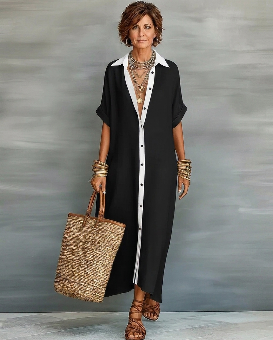 SAGE | Linen Shirt Maxi Dress Short Sleeve Minimalist Casual Style