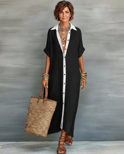 SAGE | Linen Shirt Maxi Dress Short Sleeve Minimalist Casual Style