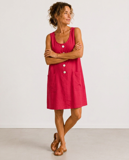 MABEL | Sleeveless Button-Front Mini Dress with Side Pockets