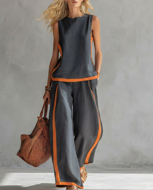 Ursula – Chic-casual vest and pants set with two-tone finishes