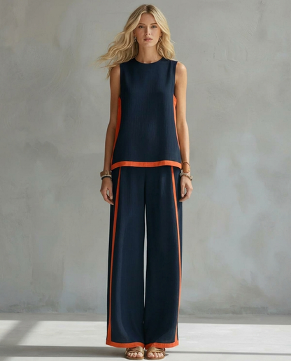 Ursula – Chic-casual vest and pants set with two-tone finishes