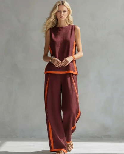 Ursula – Chic-casual vest and pants set with two-tone finishes