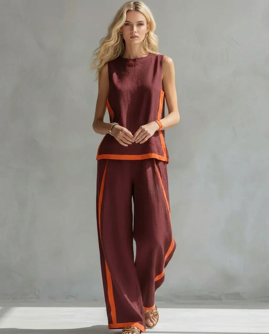 Ursula – Chic-casual vest and pants set with two-tone finishes