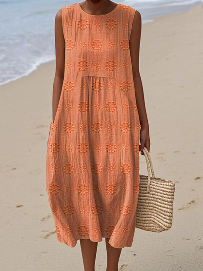 SANNE | Summer Midi Dress with Embroidery and Hidden Pockets