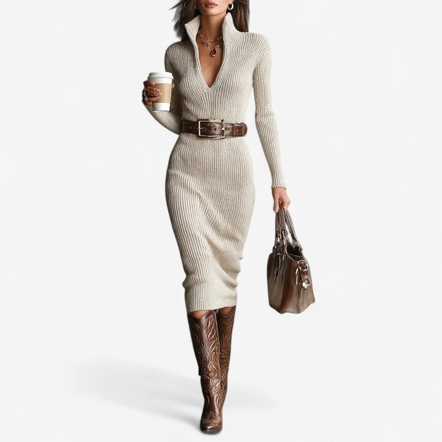 YARA™ | Ribbed Dress with Flattering Waist and Timeless Elegance for Day and Evening