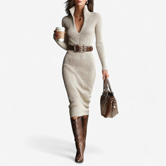 YARA™ | Ribbed Dress with Flattering Waist and Timeless Elegance for Day and Evening
