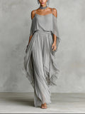Renata | Gray Fluid Set with Spaghetti Strap Top and Lightweight Pants