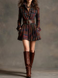 Vintage Red and Brown Checked Mini Dress (Includes belt)