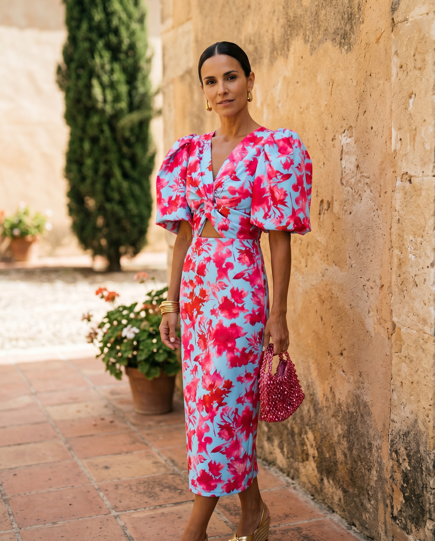 Carla | Printed Midi Dress with Puff Sleeves