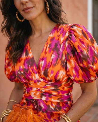 Carla | Printed Midi Dress with Puff Sleeves