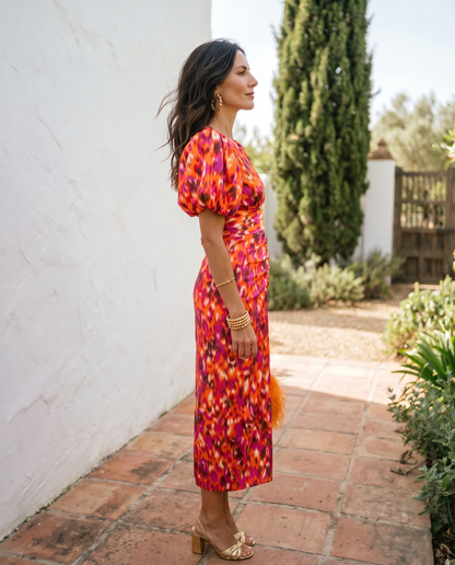 Carla | Printed Midi Dress with Puff Sleeves
