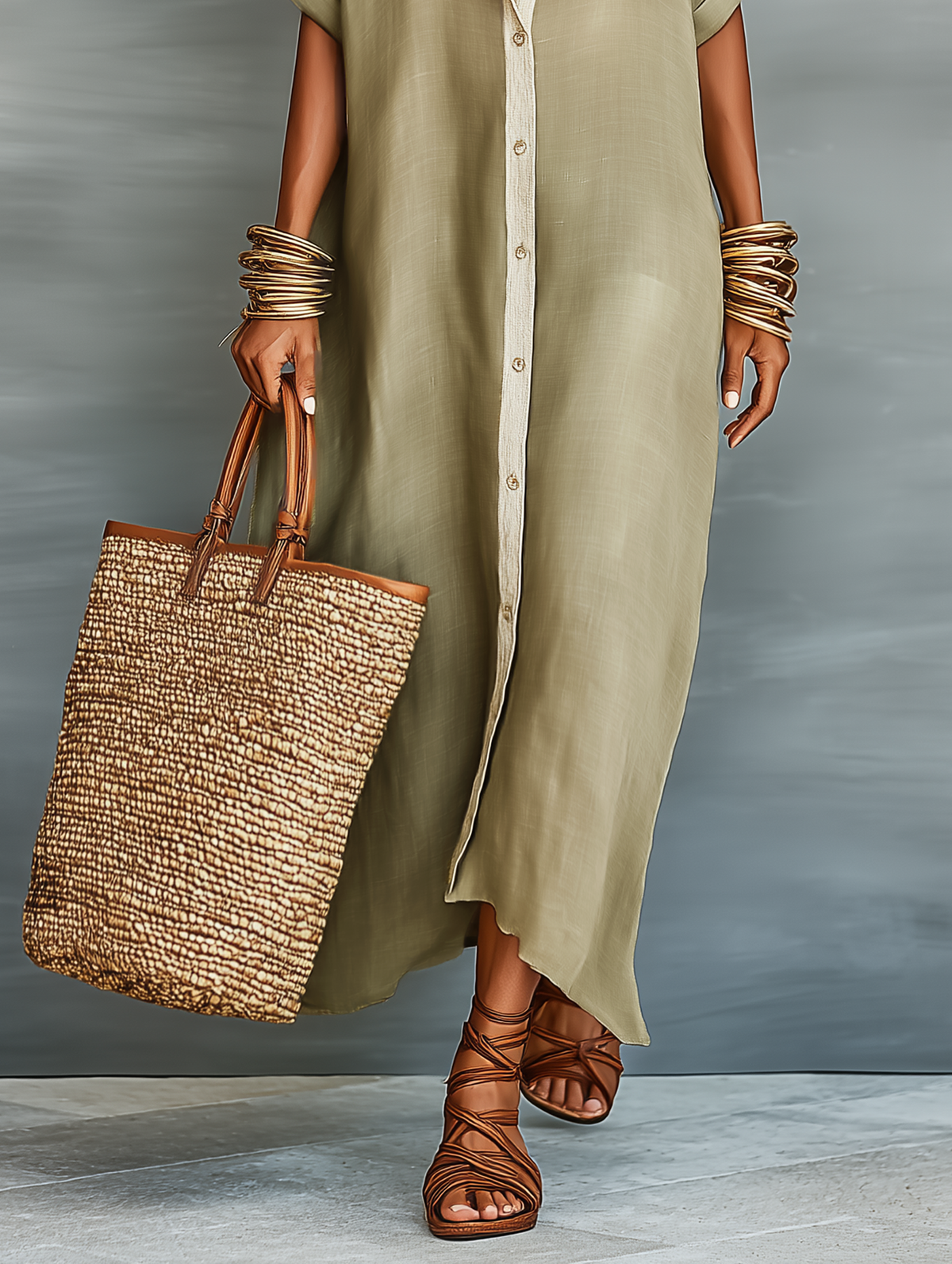 SAGE | Linen Shirt Maxi Dress Short Sleeve Minimalist Casual Style