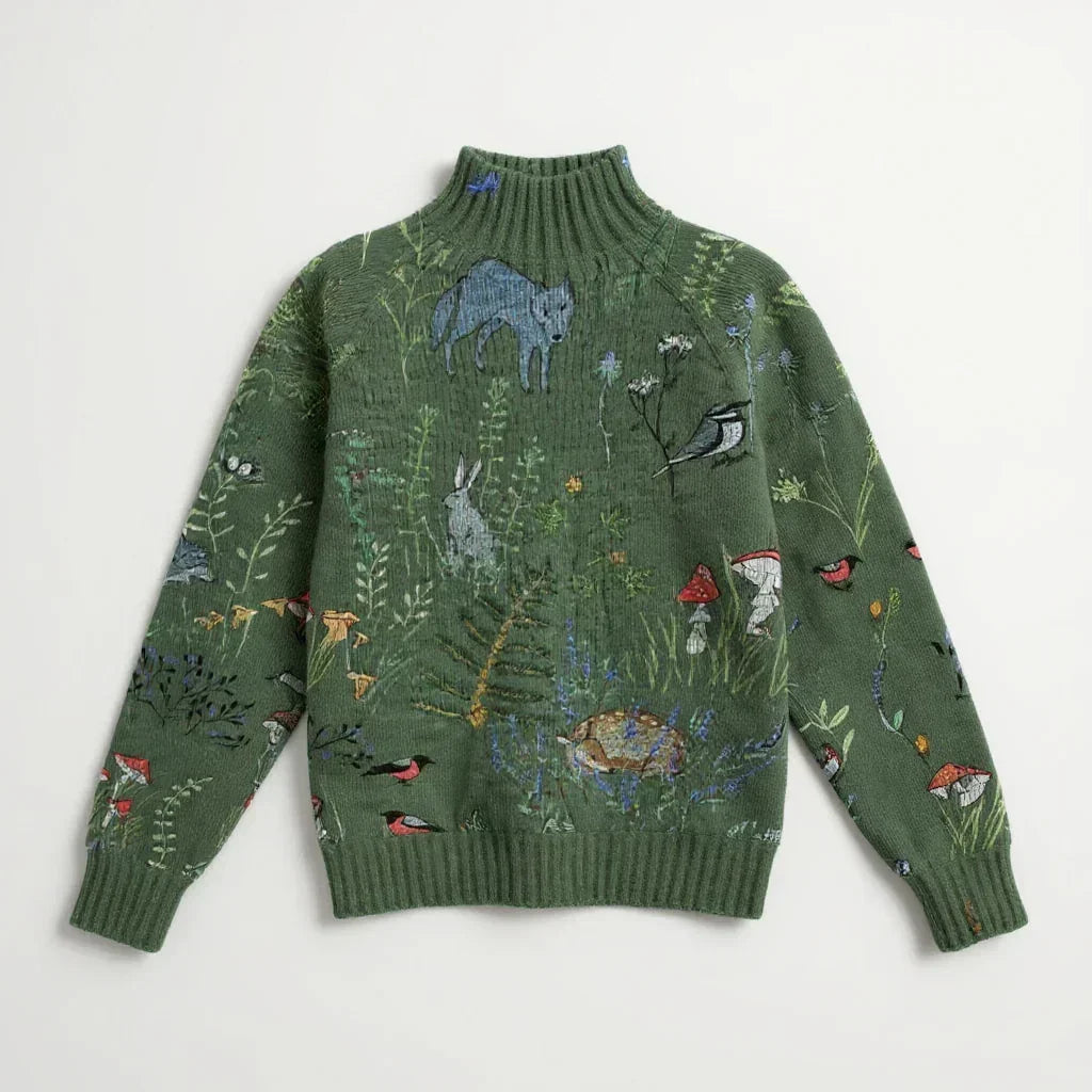 Hana | My Knitted Sweater with Forest Inspired Print