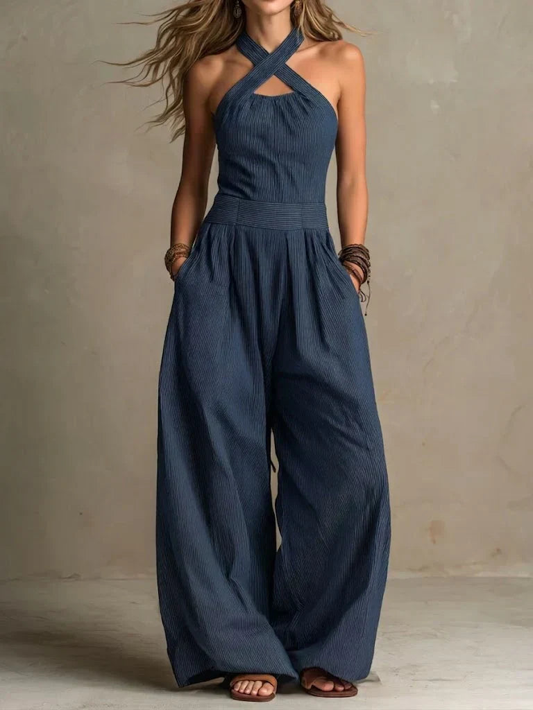 Bianca | Linen and Cotton Overall with Elegant Cross Neckline