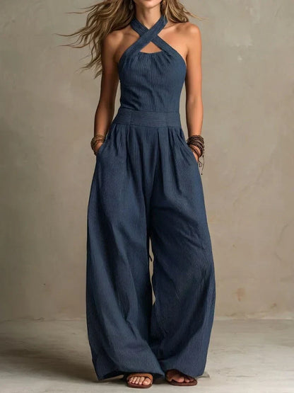 Bianca | Linen and Cotton Overall with Elegant Cross Neckline