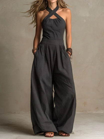 Bianca | Linen and Cotton Overall with Elegant Cross Neckline