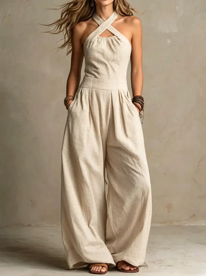 Bianca | Linen and Cotton Overall with Elegant Cross Neckline