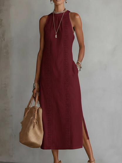 Jimena | Relaxed Embroidered Mandarin Collar Midi Dress