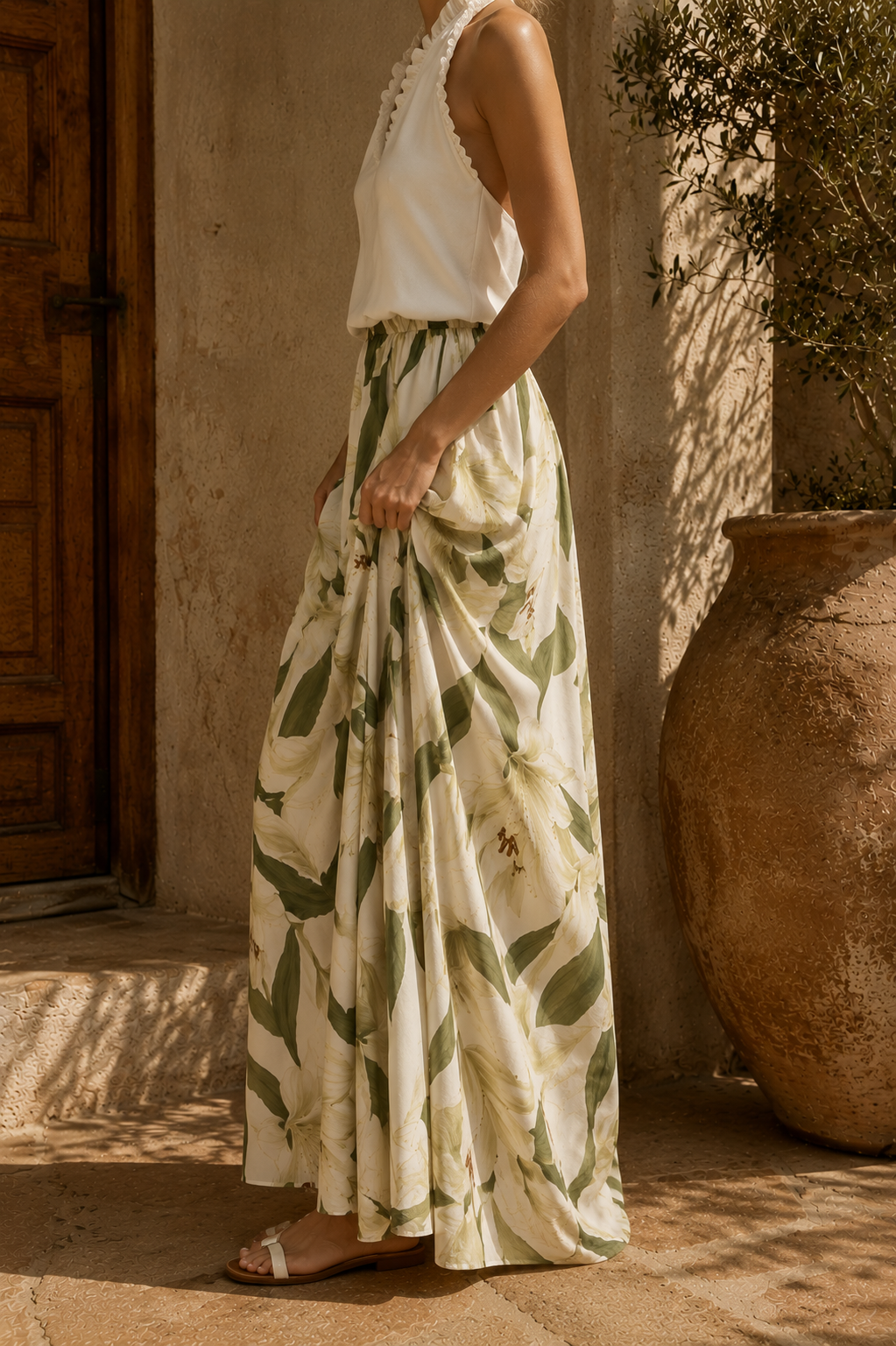 Summer Set with Halter Top and Long Floral Skirt