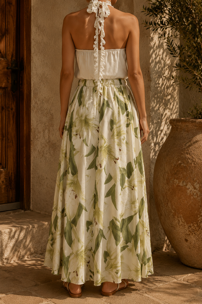 Summer Set with Halter Top and Long Floral Skirt